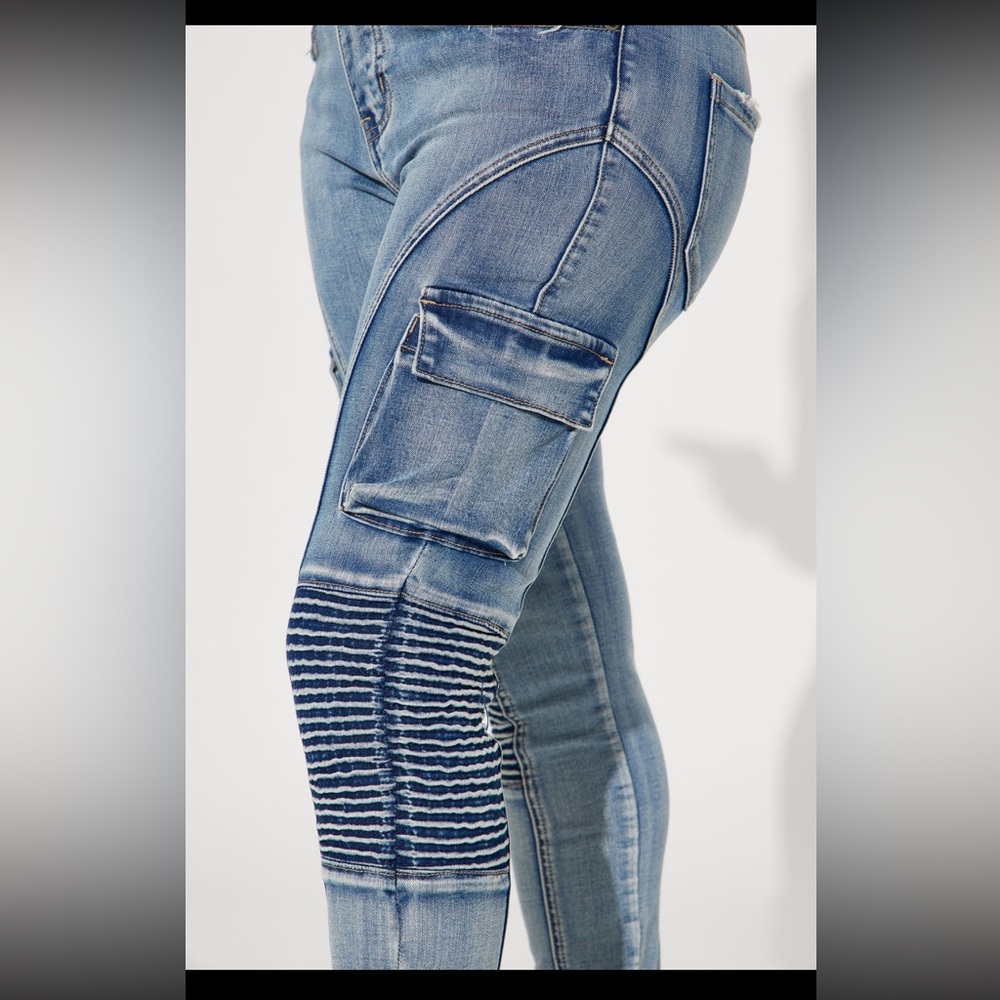 Venezia Stretch Moto Skinny Jean - Medium Wash - Picture 6 of 6